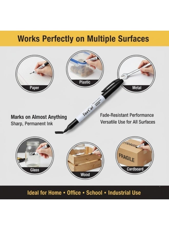 Yue Cai 12-Piece Permanent Markers – Fine Point Waterproof Markers for Writing, Drawing, Labeling & Art – Quick Dry, Smudge-Proof, Fade-Resistant Ink for Paper, Plastic, Metal, Glass & Wood - Black - Image 3
