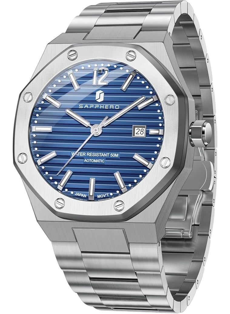 Sapphero Watch Men Automatic Mechanical Watches for Men Date Luxury Analog 50 Meters Waterproof Business Sports Stainless Steel Strap Gifts - Image 1