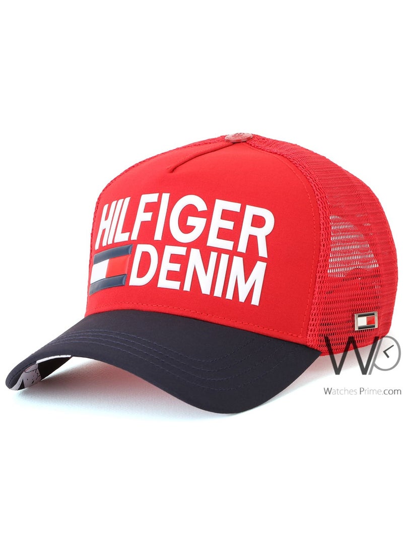 Hilfiger Denim Hilfiger Denim Trucker Cap Red Blue Cotton Net Hat  - Image 1