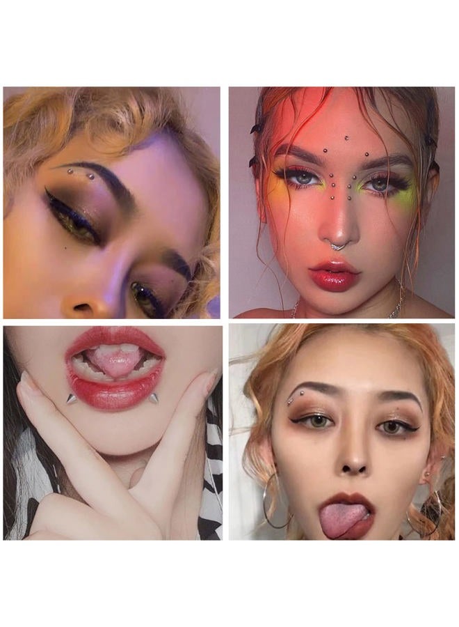 TEN MIRO خاتم حواجب مزيف، دبابيس شفة مزيفة، كرات بديلة، مسامير مع 100 قطعة ملصق، حلقات أنف غير مثقوبة، مجوهرات للجسم، جلد 3MM 4MM 5MM (فضي) - Image 5