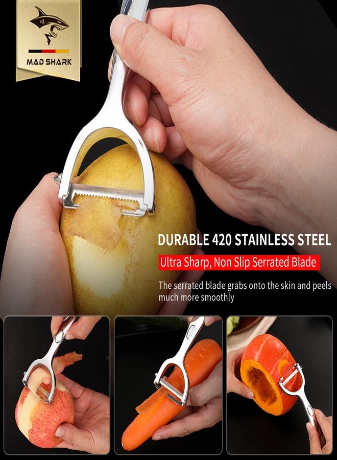 MAD SHARK Ultra Sharp Vegetable Peelers for Kitchen 10 Years No Rust Stainless Steel Serrated Potato Peeler Easy to Use Y Peeler with Durable Non-Slip Ergonomic Grips for Carrots, Fruits, Veggie - Image 3