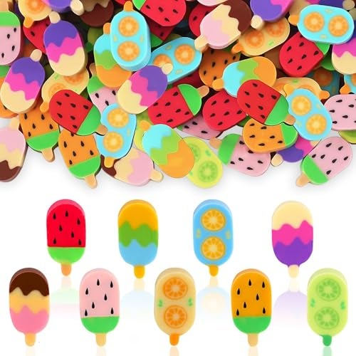 JUNEBRUSHS 150Pcs Ice Cream Mini Erasers for Bulk Cute Fruit Shaped Pencil Erasers for School Classroom Prizes Homework Rewards Gifts Party Favors - Image 1