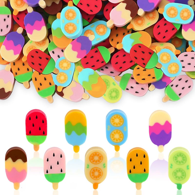 JUNEBRUSHS 150Pcs Ice Cream Mini Erasers for Bulk Cute Fruit Shaped Pencil Erasers for School Classroom Prizes Homework Rewards Gifts Party Favors - Image 2