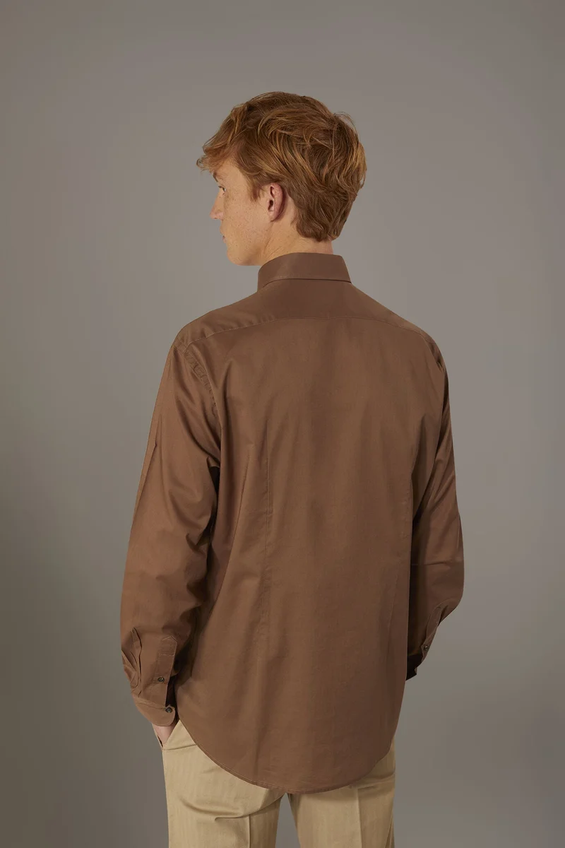 Doppelganger Brown Casual shirt french collar comfort fit cotton mussola fabric - LT Brown for Men | Best Price UAE