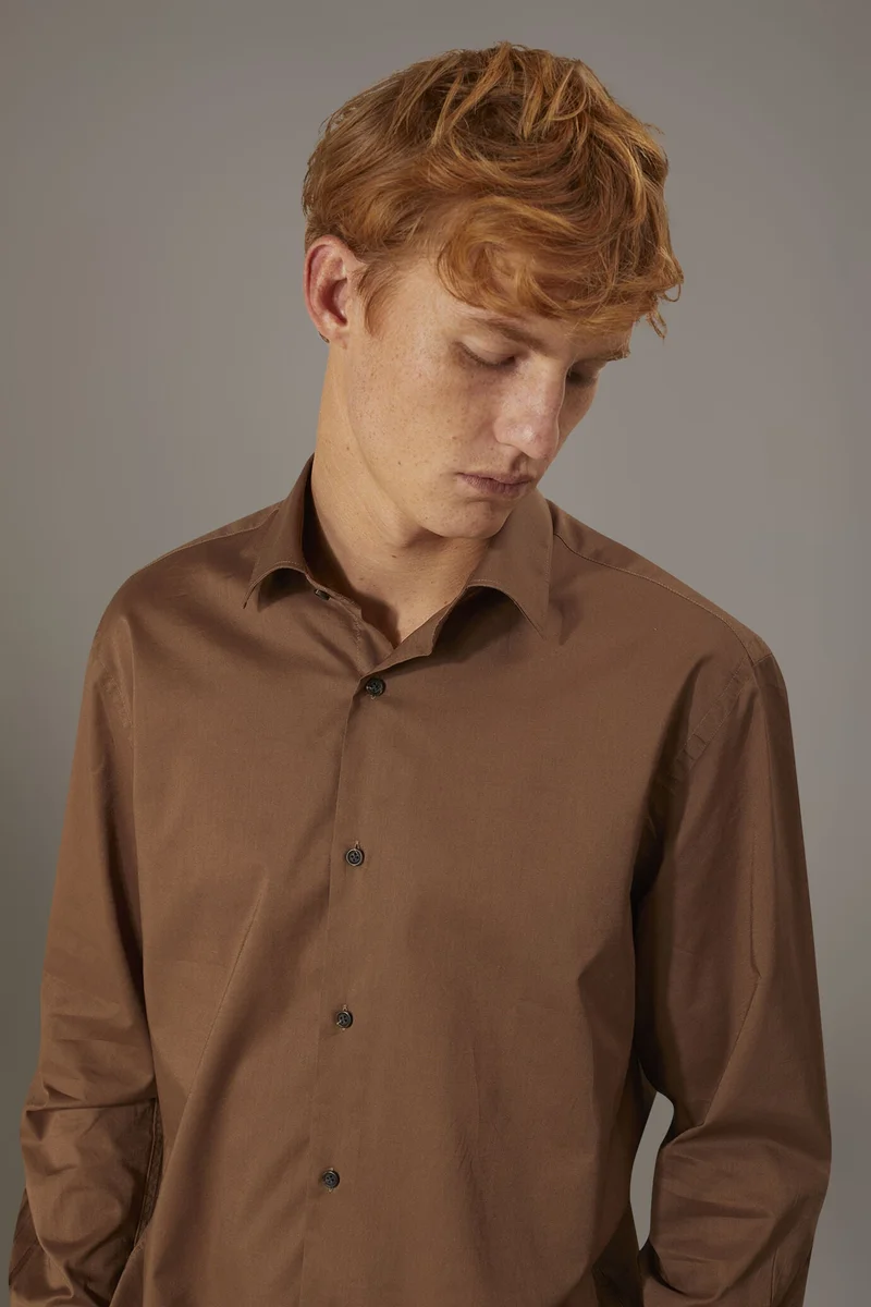 Doppelganger Brown Casual shirt french collar comfort fit cotton mussola fabric - LT Brown for Men | Best Price UAE