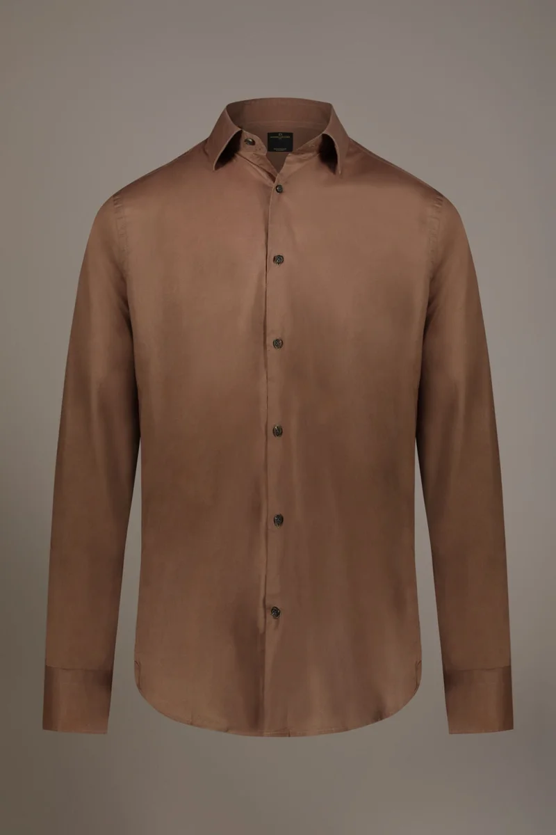Doppelganger Brown Casual shirt french collar comfort fit cotton mussola fabric - LT Brown for Men | Best Price UAE