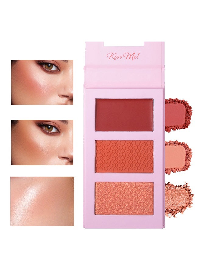 Julystar 3 Color Sweet Cheeks Blush-3 Colors Facial Blush Palette, 1 Piece Multi Purpose Blusher Facial Highlighter Contour Makeup Palette, Matte Shimmer Pearly Blusher Palette - Image 2