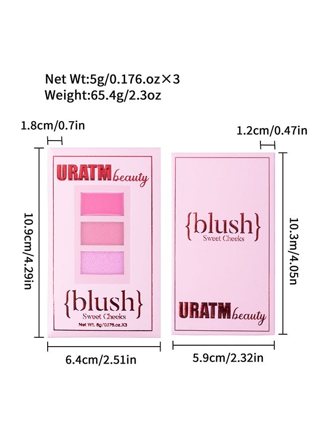Julystar 3 Color Sweet Cheeks Blush-3 Colors Facial Blush Palette, 1 Piece Multi Purpose Blusher Facial Highlighter Contour Makeup Palette, Matte Shimmer Pearly Blusher Palette - Image 5
