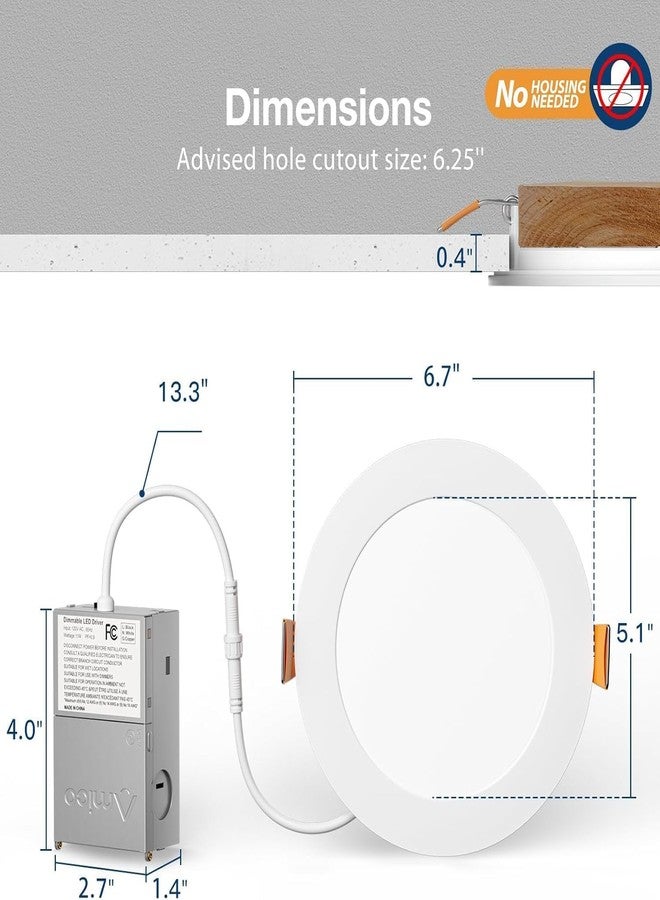 Amico 4 Pack 6 Inch 5CCT Ultra-Thin LED Recessed Light with Junction Box, 2700K/3000K/3500K/4000K/5000K Selectable, 12W Eqv 110W 1050LM Brightness Dimmable Canless Wafer Downlight, ETL & FCC - Image 5
