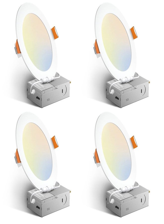 Amico 4 Pack 6 Inch 5CCT Ultra-Thin LED Recessed Light with Junction Box, 2700K/3000K/3500K/4000K/5000K Selectable, 12W Eqv 110W 1050LM Brightness Dimmable Canless Wafer Downlight, ETL & FCC - Image 1