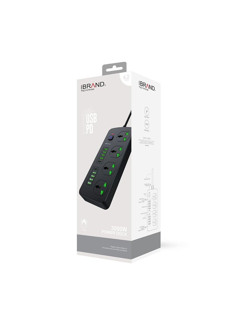 أي براند - محول تمديد طاقة 3000 واط مع مخرجات 8USB و2PD - Image 1