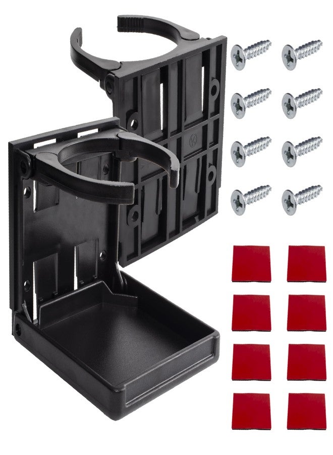 BFXM Adjustable Folding Drink Holder, 2PCS Universal Cup Holders for Car, Truck, RV, Boat, Caravans, Campers, Space-Saving Cupholder, Black Drink Holder for Mugs, Bottles, Cans, with Screws and Tapes - Image 1