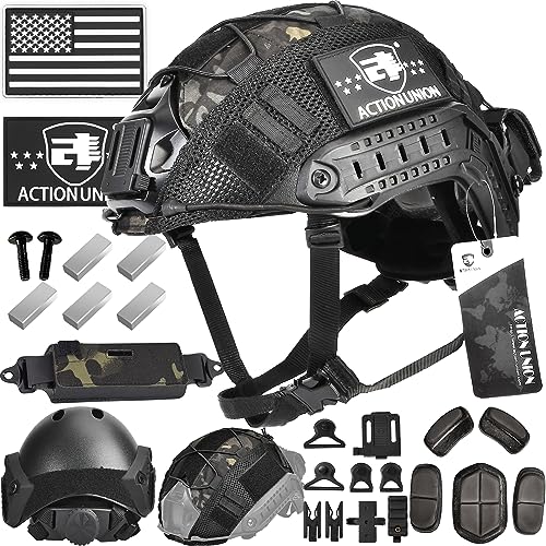 ACTIONUNION Airsoft Helmet Pro Set PJ Type Tactical Paintball Helmet (Black Set) - Image 1