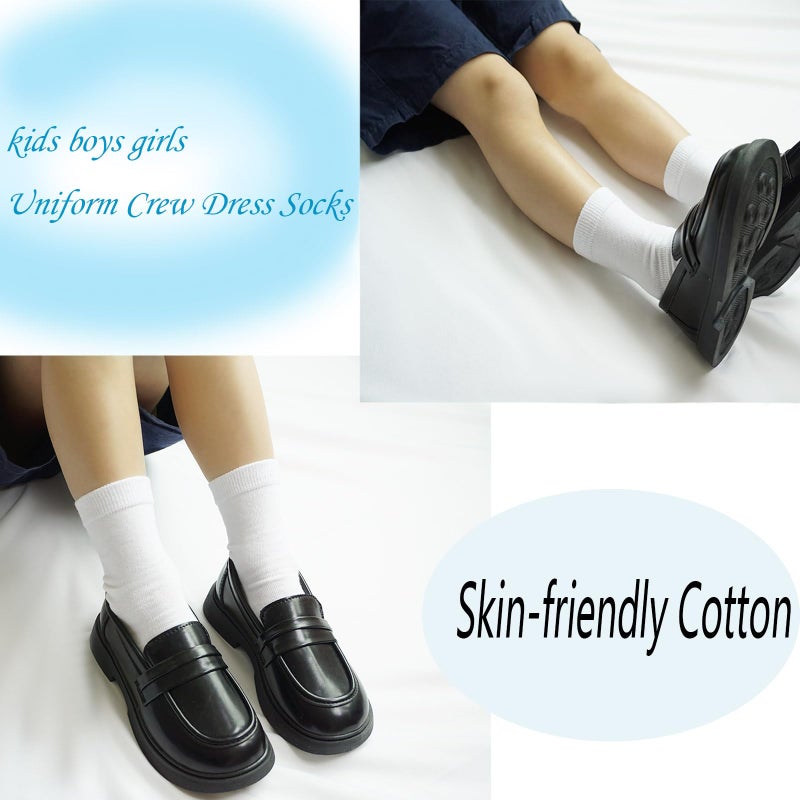 Prupoky Boys Dress Socks 3 Pairs Kids Boys Girls Crew Dress Sock Cotton Uniform Socks for Girls 01 Black Medium - Image 3