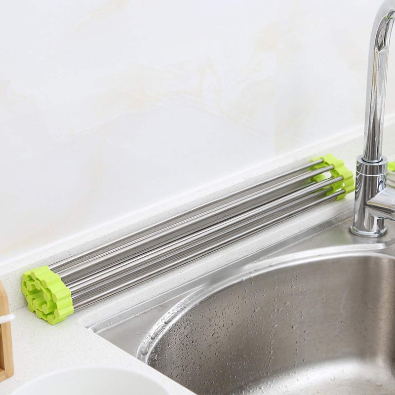 GLOBAL LOCAL GLOBAL LOCAL Foldable Multipurpose Rollup Stainless Steel Kitchen Organiser Utensil Wash Stand Drain Board Colander Mat and Dry Dishes Organizer 9 Pipe 46x23 Cm Black 1 - Image 4