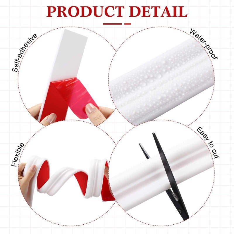 Innconee 32.8ft x 1.6 Inch Flexible Peel and Stick Molding Trim for Wall, Baseboard, Backsplash, Tile Edge, Chair Rail, Mirror-self Adhesive Moulding Trim for Bathroom Wall Door Floor Window, White - Image 3