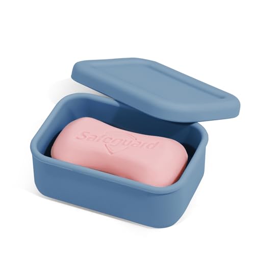 HighHerz Leak Proof Silicone Travel Soap Case with Draining Tray Bar Soap Holder for Travel Gym Camping MessFree Portable Soap Container for Carryon Bags Dark Blue
