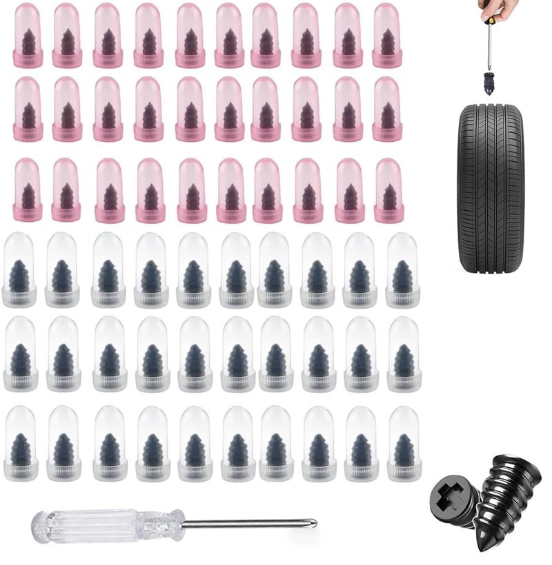 Aywenny 60PCS Tire Repair Rubber Nail Vacuum Tire Repair Kits Spiral Rubber Nails Tire Screw Plug Fast Tool Self Service Tire Repair Nail for car Motorcycle Truck Tractor Tire Puncture Repair - Image 3