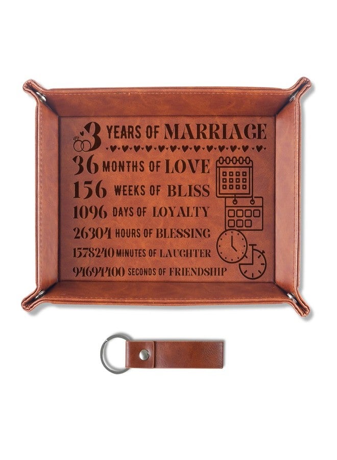 INNObeta Gifts for 3 Year Leather Anniversary for Her, Him, Men, Husband, Gifts for 3rd Year, Marriage Engraved Leather Valet Tray Gift for Anniversary, Birthday - 3 Years - Image 1