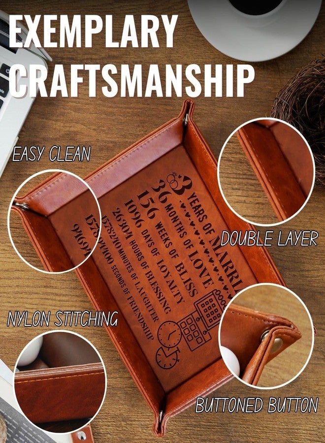 INNObeta Gifts for 3 Year Leather Anniversary for Her, Him, Men, Husband, Gifts for 3rd Year, Marriage Engraved Leather Valet Tray Gift for Anniversary, Birthday - 3 Years - Image 4