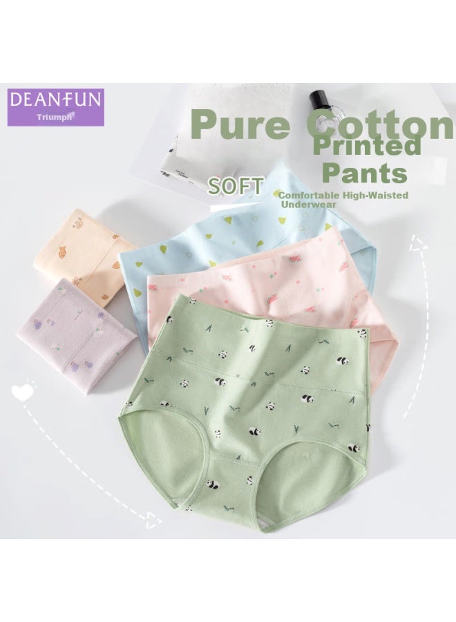 Deanfun Women's High Waist Tummy Control Cotton Panties With Lifting Cartoon Print Ladies' Triangle Shorts 4-pack Gift Box Xxl - Image 1