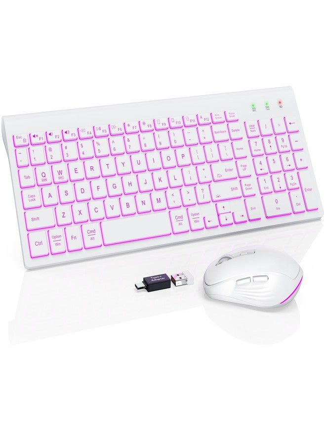 SABLUTE Wireless Keyboard and Mouse Combo Backlit - Compact Silent Keyboard with RGB Mouse, Rechargeable, Slim, Sleep Mode, Portable Cordless Keyboard Mouse Set for Mac, Windows, Laptop (Polar White) - Image 1