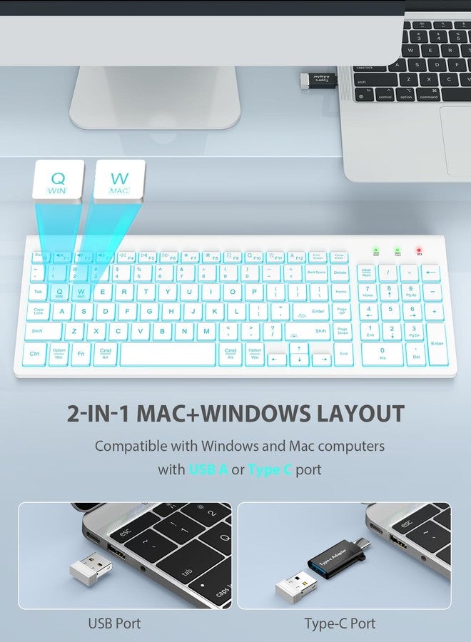 SABLUTE Wireless Keyboard and Mouse Combo Backlit - Compact Silent Keyboard with RGB Mouse, Rechargeable, Slim, Sleep Mode, Portable Cordless Keyboard Mouse Set for Mac, Windows, Laptop (Polar White) - Image 3