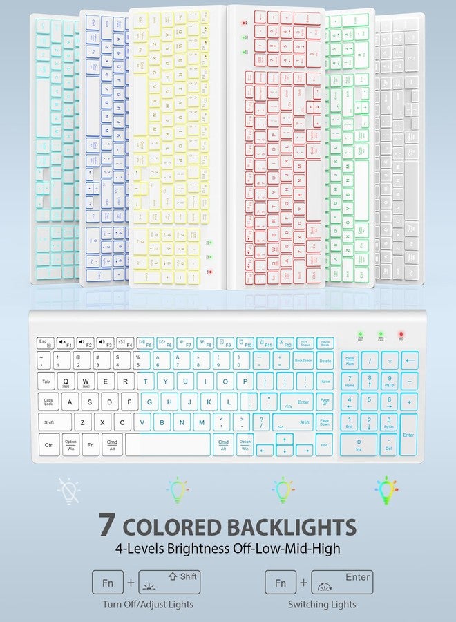 SABLUTE Wireless Keyboard and Mouse Combo Backlit - Compact Silent Keyboard with RGB Mouse, Rechargeable, Slim, Sleep Mode, Portable Cordless Keyboard Mouse Set for Mac, Windows, Laptop (Polar White) - Image 2