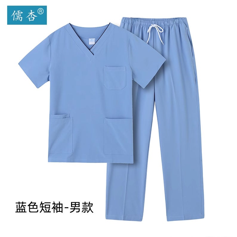 Quick-Drying Hand-Washing Clothes Surgical Clothes Elastic Womens Short-Sleeved Operating Room Nurse Work Clothes High-End Doctors Hand-Brushing Clothes Long-Sleeved Men's sky blue short sleeve suit 