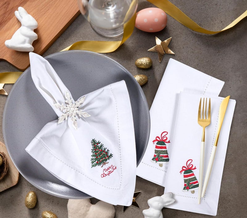 Bedding Craft Machine Washable Dinner Napkins 18x18 Inches Set of 12  Christmas Red Embroidered Wedding Table Linen Soft  Durable Fabric for Holiday Dining - Image 5