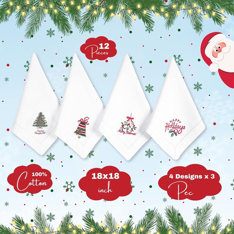 Bedding Craft Machine Washable Dinner Napkins 18x18 Inches Set of 12  Christmas Red Embroidered Wedding Table Linen Soft  Durable Fabric for Holiday Dining - Image 2