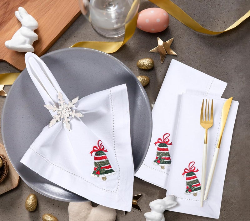 Bedding Craft Machine Washable Dinner Napkins 18x18 Inches Set of 12  Christmas Red Embroidered Wedding Table Linen Soft  Durable Fabric for Holiday Dining - Image 3