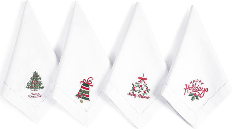 Bedding Craft Machine Washable Dinner Napkins 18x18 Inches Set of 12  Christmas Red Embroidered Wedding Table Linen Soft  Durable Fabric for Holiday Dining - Image 1