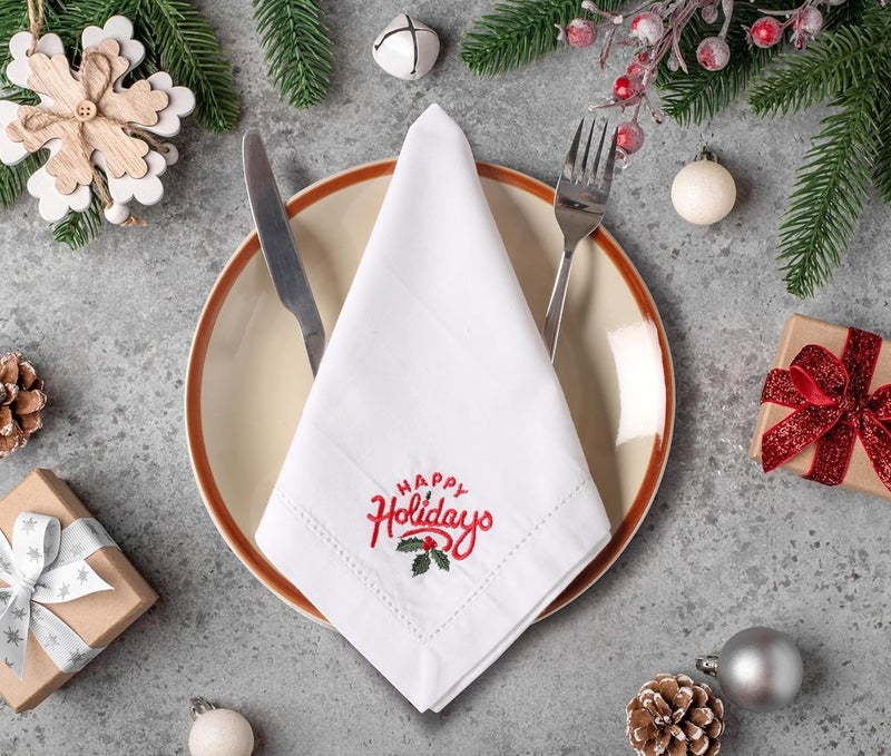 Bedding Craft Machine Washable Dinner Napkins 18x18 Inches Set of 12  Christmas Red Embroidered Wedding Table Linen Soft  Durable Fabric for Holiday Dining - Image 4