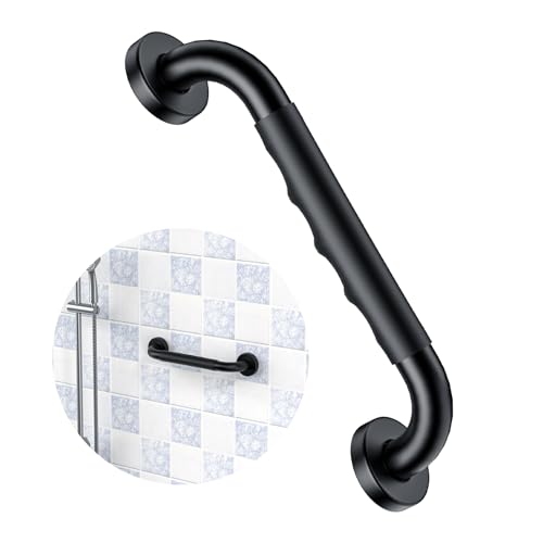 ZUEXT 12 Inch Black Shower Grab Bar w/Anti Slip Rubber Grip, ZUEXT Stainless Steel Bath Grab Bar, Bathroom Balance Bar, Wall Mount Safety Handrail Support, Handicap Injury Elderly Senior Assist Handle - Image 1