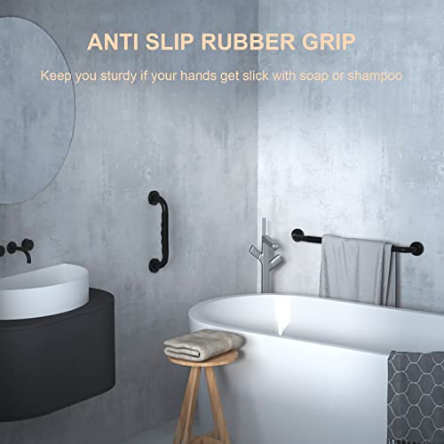 ZUEXT 12 Inch Black Shower Grab Bar w/Anti Slip Rubber Grip, ZUEXT Stainless Steel Bath Grab Bar, Bathroom Balance Bar, Wall Mount Safety Handrail Support, Handicap Injury Elderly Senior Assist Handle - Image 3