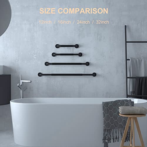 ZUEXT 12 Inch Black Shower Grab Bar w/Anti Slip Rubber Grip, ZUEXT Stainless Steel Bath Grab Bar, Bathroom Balance Bar, Wall Mount Safety Handrail Support, Handicap Injury Elderly Senior Assist Handle - Image 4