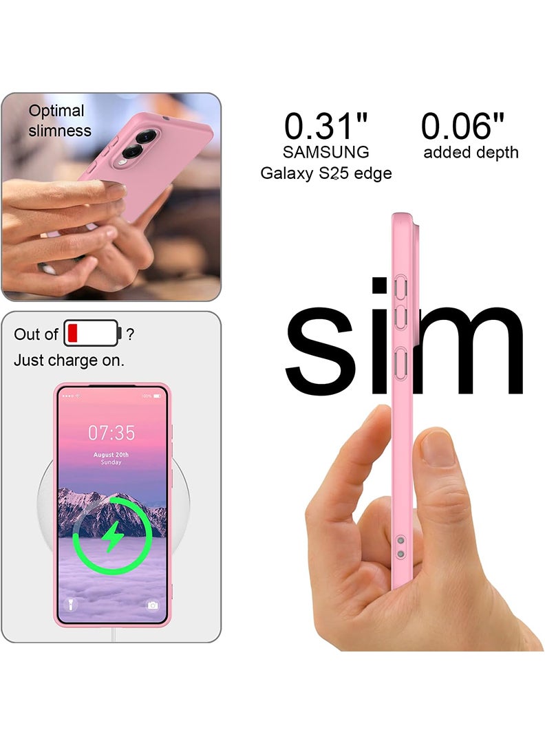 رفع القضية متوافق مع حافظة سامسونج جالاكسي S25 إيدج 6.66 بوصة، سيليكون سائل ناعم وممتاز [بطانة من الألياف الدقيقة المضادة للخدش] غطاء هاتف نحيف واقٍ مقاوم للصدمات لهاتف S25 إيدج 2025، وردي - Image 3