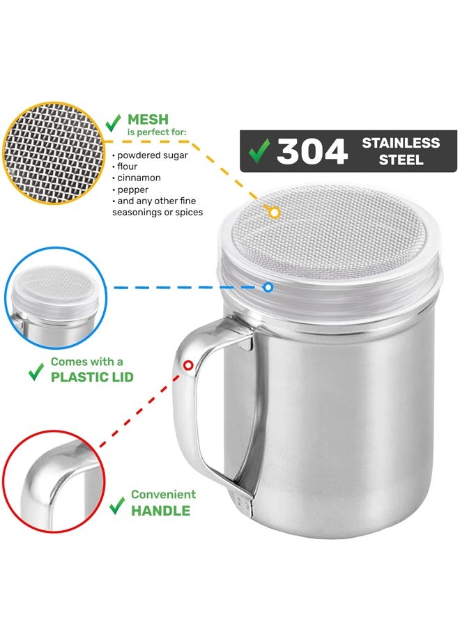 2 Pack Powdered Sugar Shaker Duster - With Handle - Cinnamon Shaker For Coffee Bar - Fine Mesh Dredge - 6 ounce,Style: Fine - Image 3