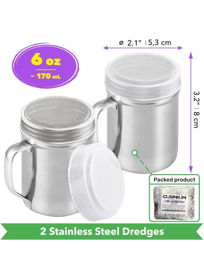 2 Pack Powdered Sugar Shaker Duster - With Handle - Cinnamon Shaker For Coffee Bar - Fine Mesh Dredge - 6 ounce,Style: Fine - Image 2