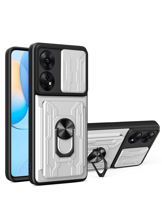 Green Tiger For OPPO Reno8 T 4G Sliding Camshield Card Phone Case(Pearl White) - Image 1