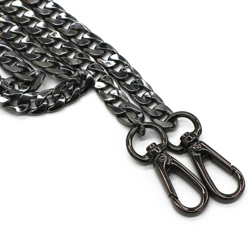 LONG TAO 55" DIY Iron Flat Chain Strap Handbag Chains Accessories Purse Straps Shoulder Cross Body Replacement Straps, with Metal Buckles (Gun-Black)