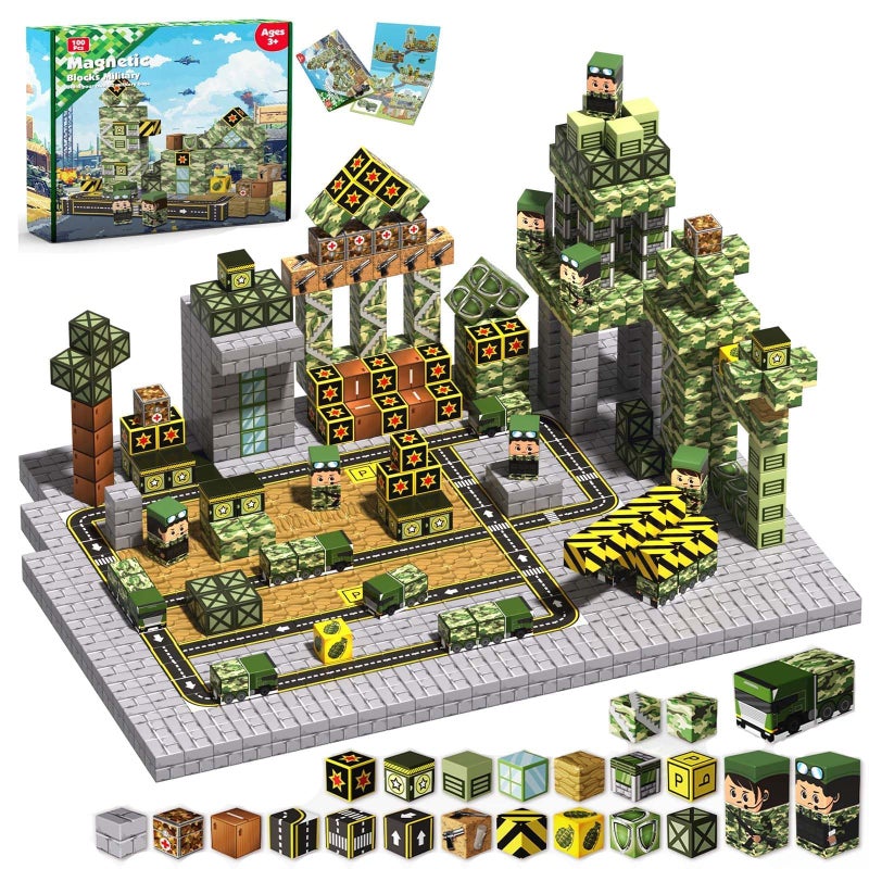 Annexfun Magnetic Blocks100PCS Military Building Blocks Set Kids Classroom Sensory Toy for Toddlers STEM Learning Construction Stacking Toy for Kids 3 Boys and Girls Christmas Birthday Gifts Toys - Image 2