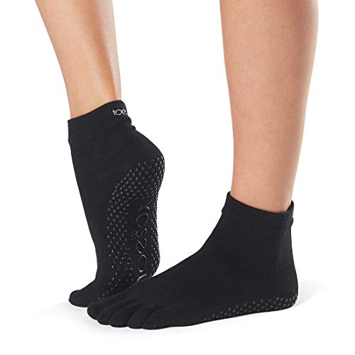 Toesox جوارب توسوكس جريب بيلاتس بار – غير قابلة للانزلاق كاحل كامل الأصابع، صغير، أسود - Image 1
