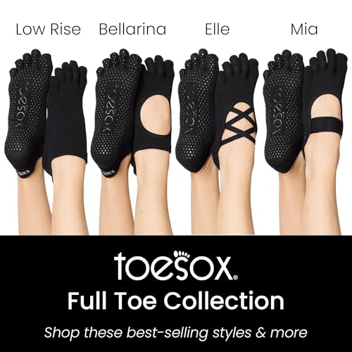 Toesox جوارب توسوكس جريب بيلاتس بار – غير قابلة للانزلاق كاحل كامل الأصابع، صغير، أسود - Image 2