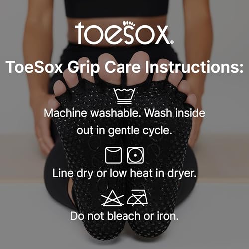 Toesox جوارب توسوكس جريب بيلاتس بار – غير قابلة للانزلاق كاحل كامل الأصابع، صغير، أسود - Image 5