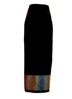 Generic Women black lycra maxi skirt with colored rhinestones  - Image 2