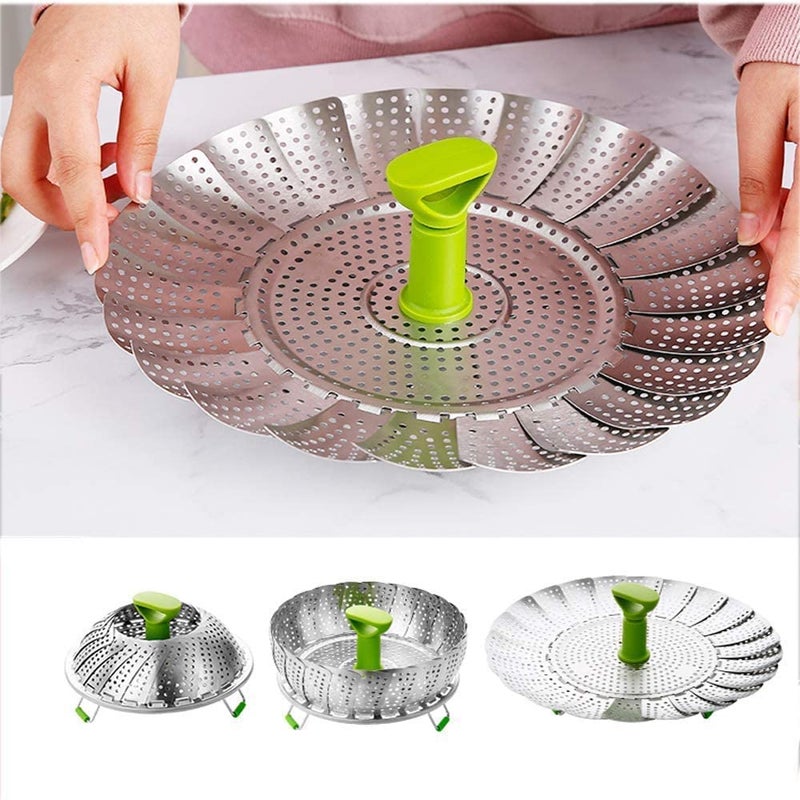 NOBILEA Stainless Steel Steamer Retractable Metallic Stainless Steel Steamer Basket for VegetableInsert for Pots Pans Foldable Multipurpose Fruit Bowl Steamer - Image 1