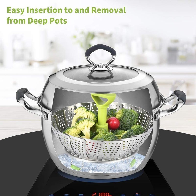 NOBILEA Stainless Steel Steamer Retractable Metallic Stainless Steel Steamer Basket for VegetableInsert for Pots Pans Foldable Multipurpose Fruit Bowl Steamer - Image 5