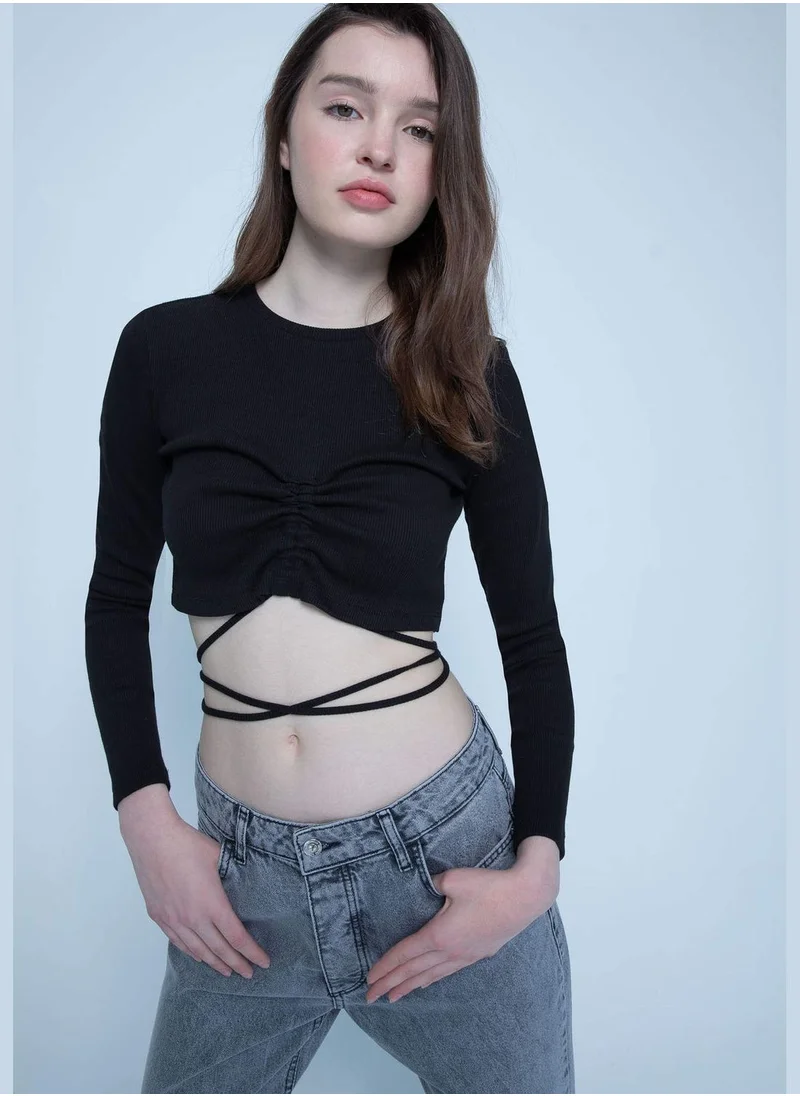 DeFacto Fitted Long Sleeve Camisole Crop Top